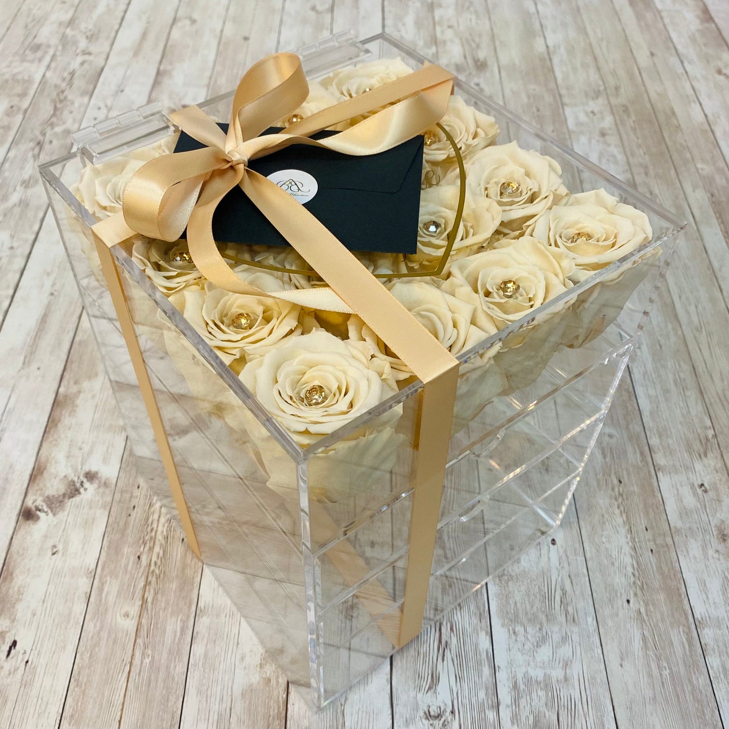 Infinity Rose Makeup Organiser - Champagne Eternal Roses -  Forever Rose Storage - Rose Colours divider-Vintage Champagne