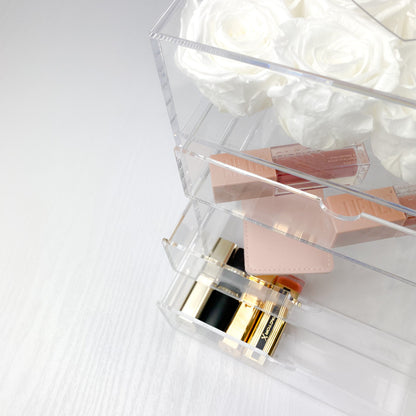 Infinity Rose Makeup Organiser - White Eternal Roses -  Forever Roses - Makeup Storage Boxes - Bling Blooms