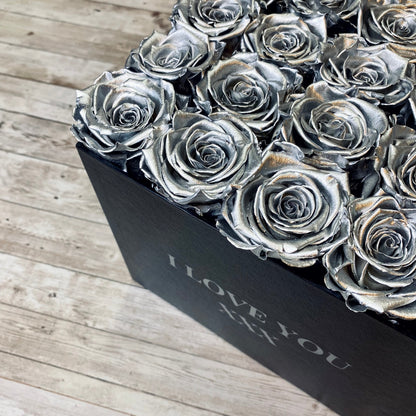 Black Bloom Box - Infinity Roses - Silver One Year Roses - Box of Roses - Rose Colours divider-Silver Sensation