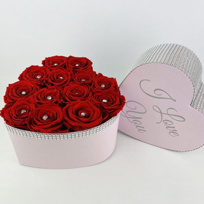 Elegance Infinity Roses Heart Box - Eternal Roses - Red Forever Roses - Diamanté Heart Box - Rose Colours divider-Ruby Red