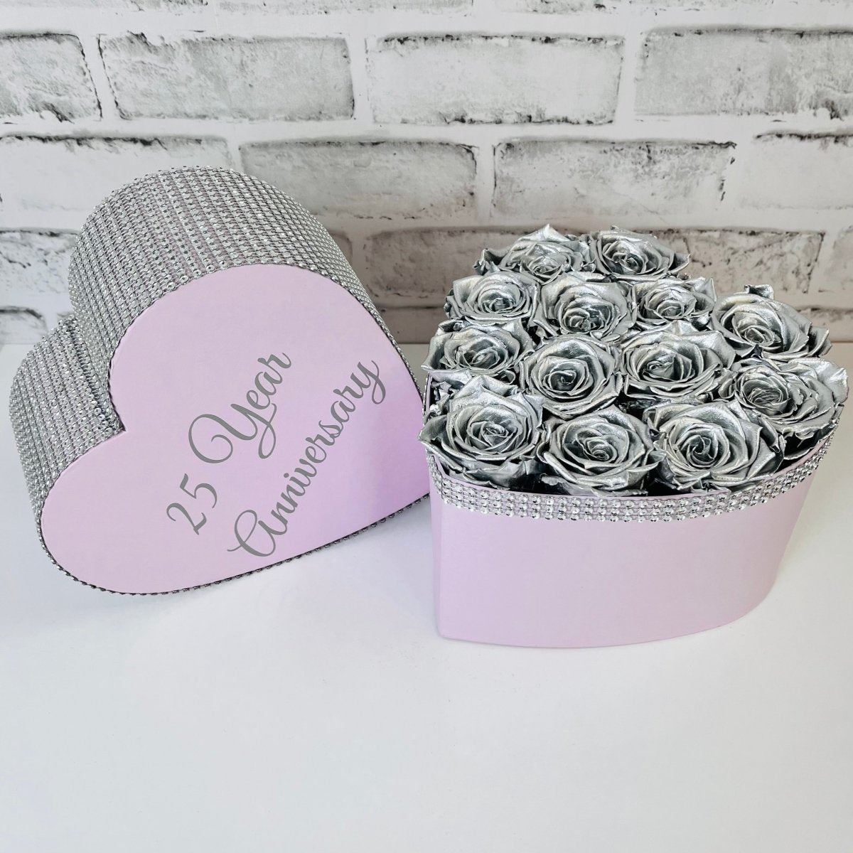 Elegance Infinity Rose PInk Heart Box - Silver Infinity Roses - One Year Roses - Rose Colours divider-Silver Sensation