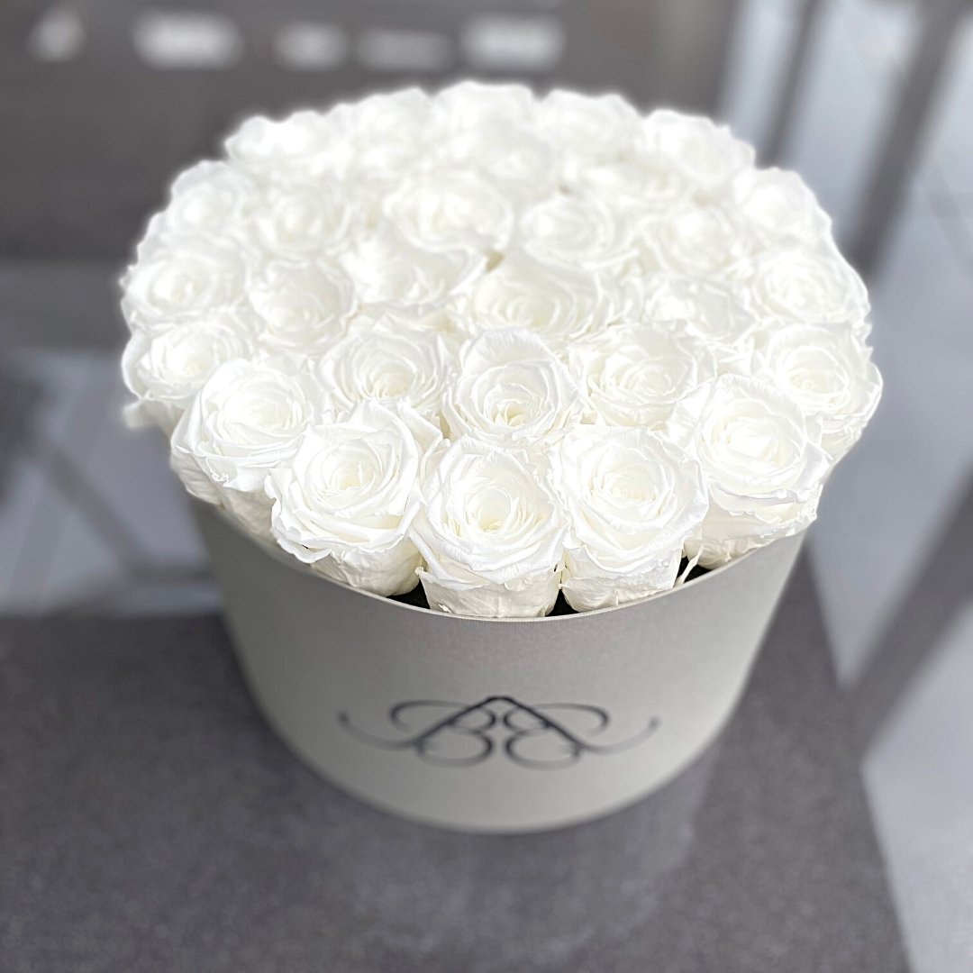 Extra Large Round Infinity Rose Box - White Infinity Rose - One Year Roses - Rose Colours divider-Angelic White