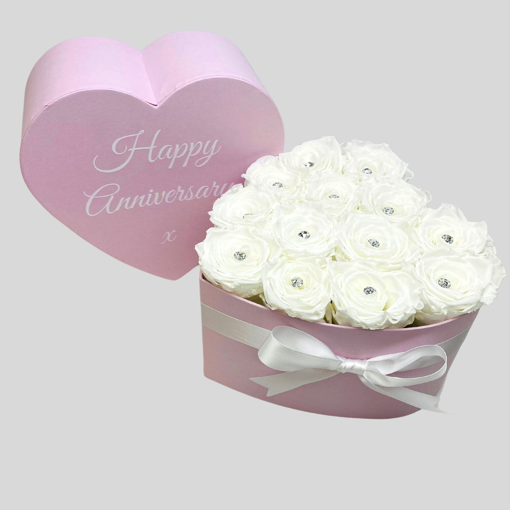 Infinity Rose Heart Box - White Infinity Roses - One Year Roses - Romantic Gift - Rose Colours divider-Angelic White
