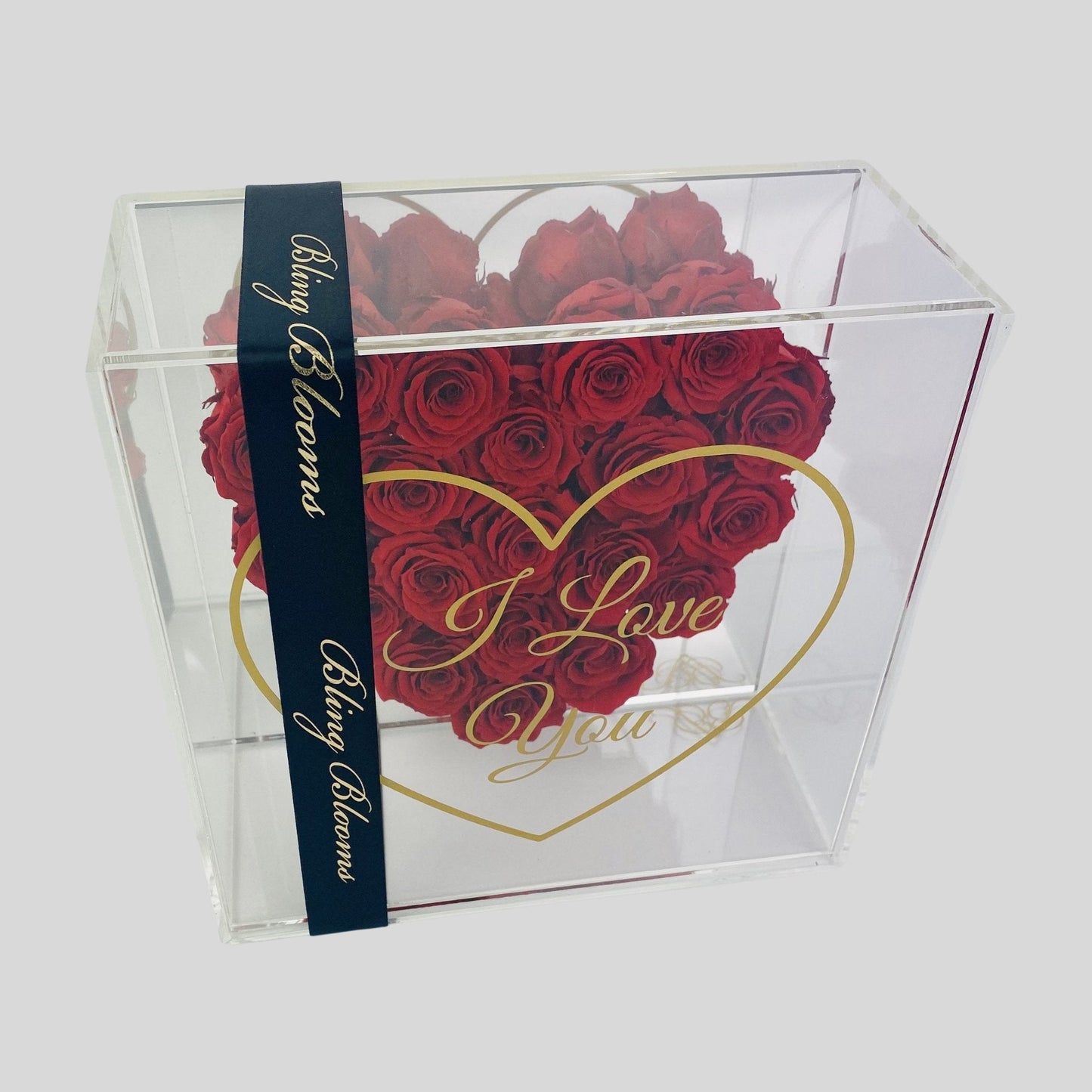 Infinity Rose Love Blooms - Red Infinity Roses - One Year Roses - Heart Frame - Acrylic Box - Rose Colours divider-Ruby Red