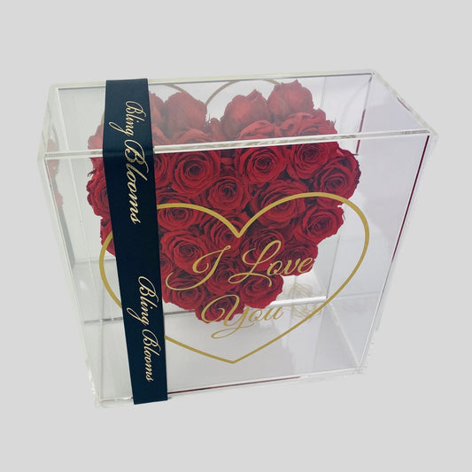 Infinity Rose - Love Blooms - Red Infinity Roses - One Year Roses - Rose Heart Frame - Acrylic Box - Rose Colours divider-Ruby Red