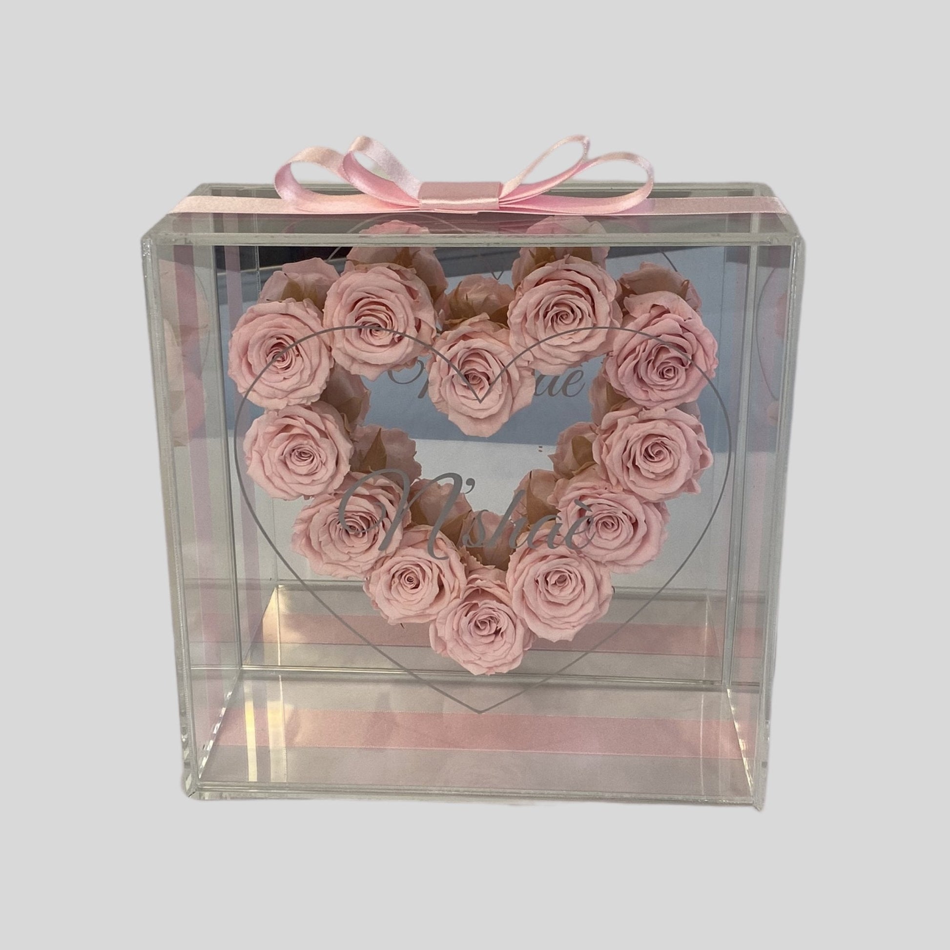 Love Blooms - Pink Infinity Roses - One Year Roses - Rose Heart Frame - Acrylic Box - Rose Colours divider-Petal Pink