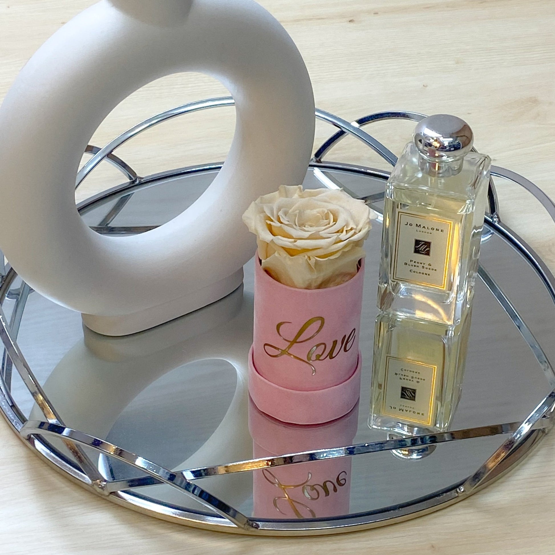 Infinity Rose Mini Suede Box - Infinity Roses - Cream One Year Roses - Single Rose Gift