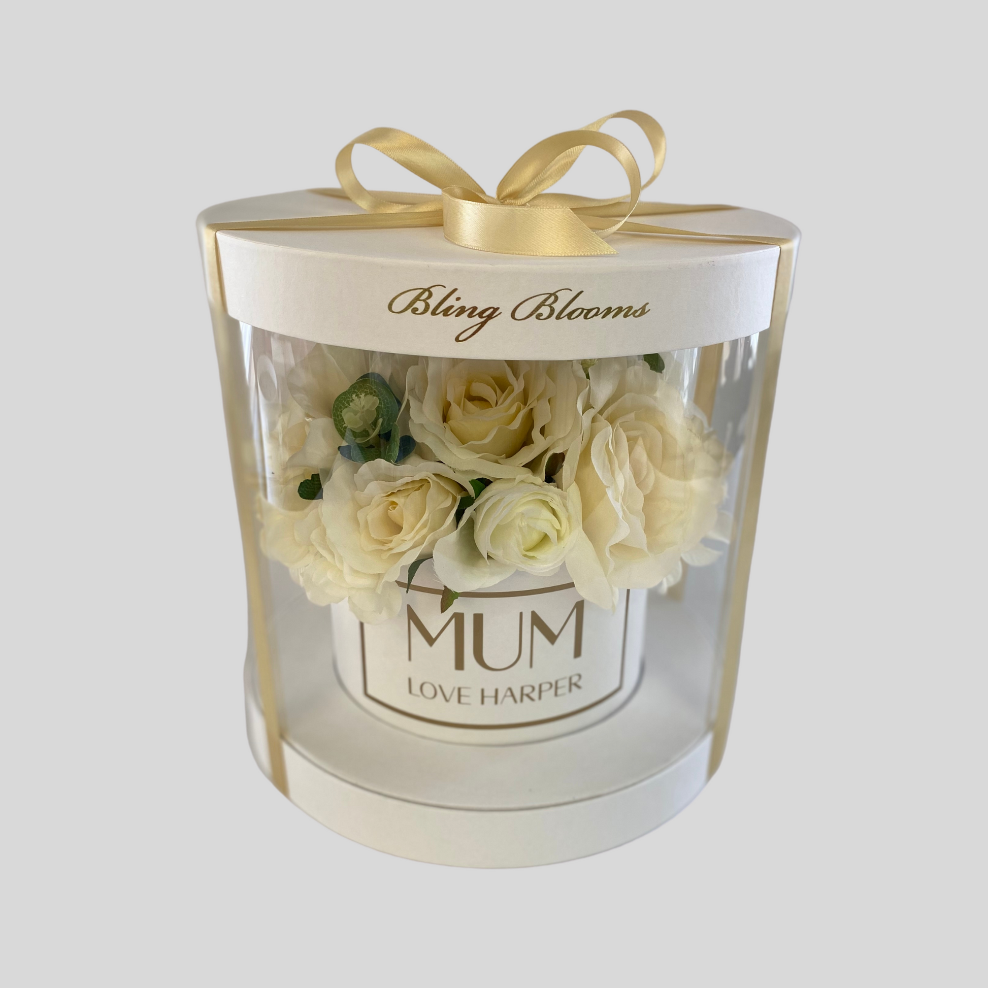 Artificial Silk Blooms Gift Box - Ivory and Blush silk flowers - personalised gift box 