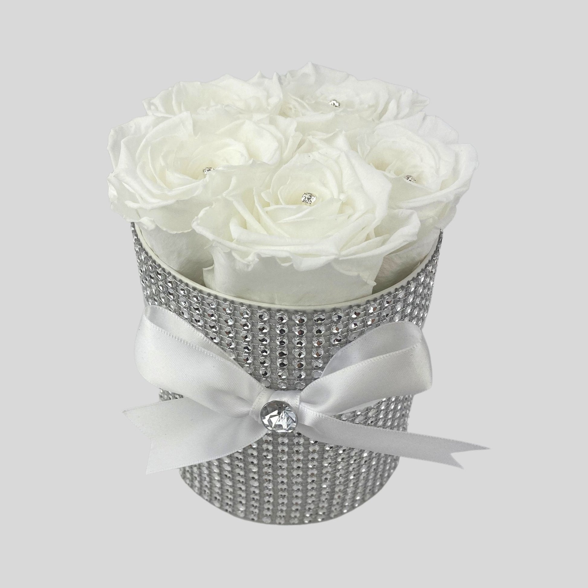 Ultimate Bling Petite Rose Box - Infinity Roses - White One Year Roses - Silver Bling - Rose Colours divider-Angelic White