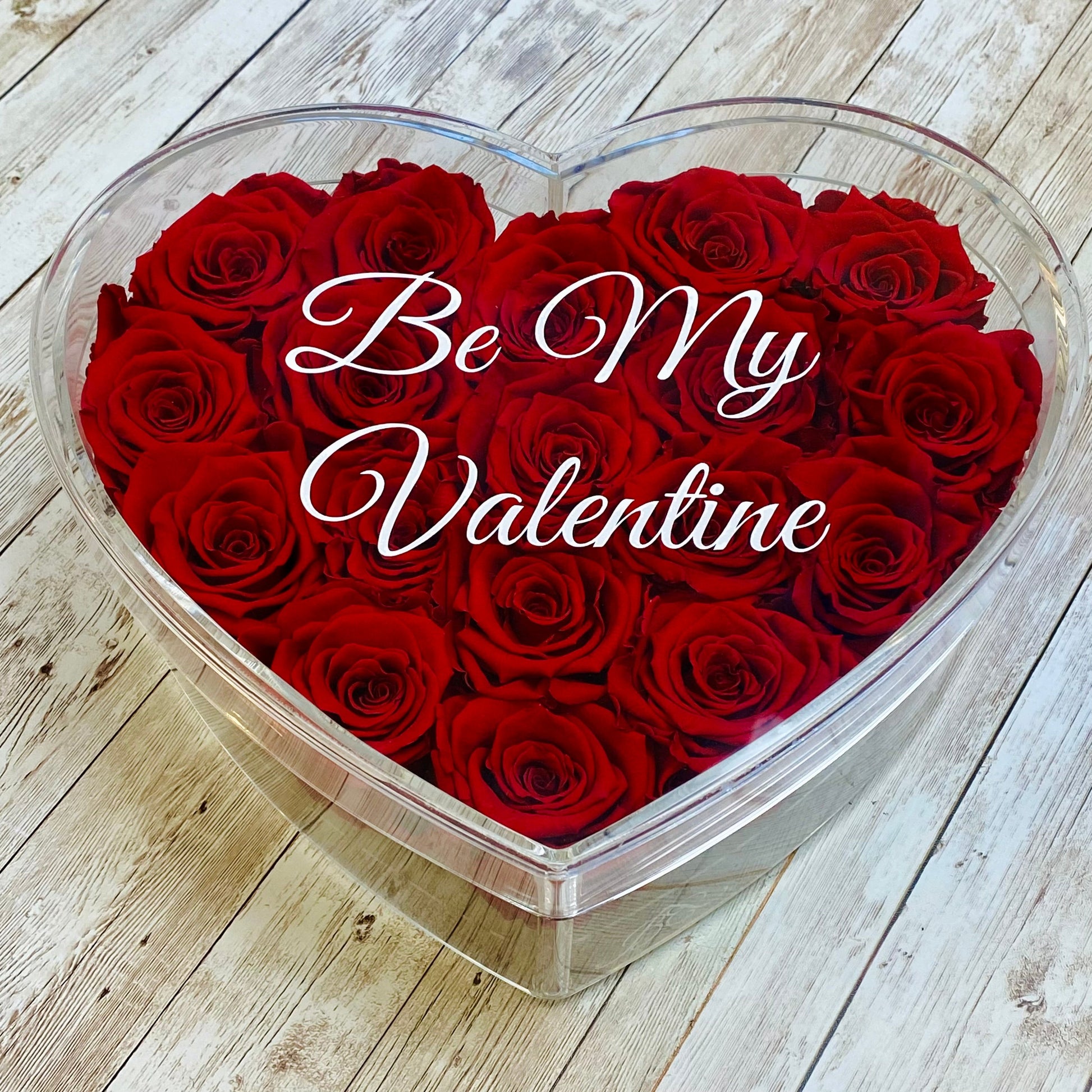 Infinity Rose Acrylic Heart Box - Valentina 18 - 18 Red Infinity Roses - One Year Roses - Anniversary Gift - Valentine